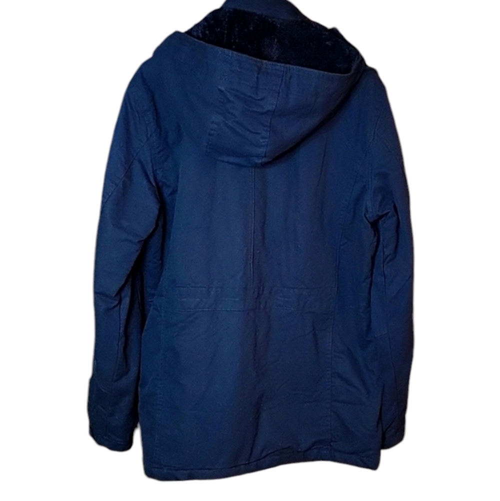 Men's Black Thick Fleece Lined Cargo Military Jacket with Removable Hood, Small - Picture 2 of 3